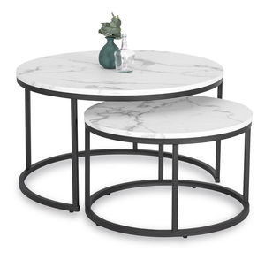 Set 2 măsuțe de cafea Delito Max (marmură alb + negru) 