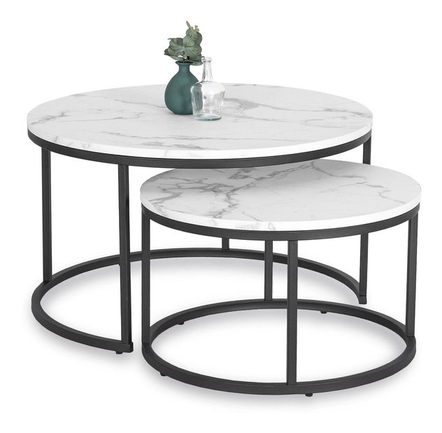 Set 2 măsuțe de cafea Delito Max (marmură alb + negru) 