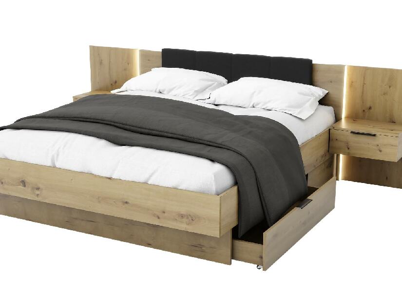 Manželská posteľ 160 cm Lewell (s čelným rámom) (s roštom a úl. priestorom) (dub artisan)