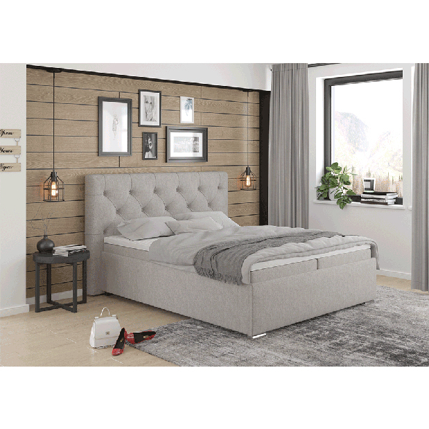 Pat matrimonial Boxspring 160 cm Morrea (gri maro) (cu saltea)