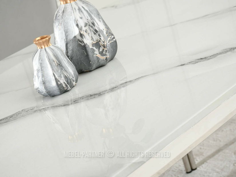 Blagovaonski stol Antiga (bijeli mramor + krom)