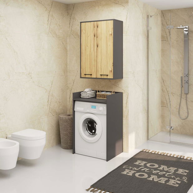 Dulap de baie suspendat Farid TYP 8 (grafit gri + Stejar artisan)