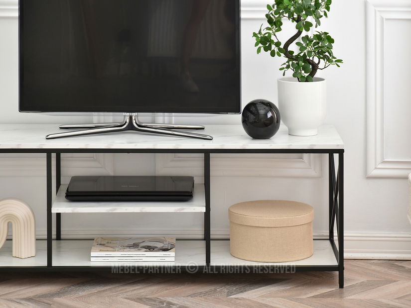 TV asztal/szekrény Jukky Stol Rtv (fehér márvány + fekete)