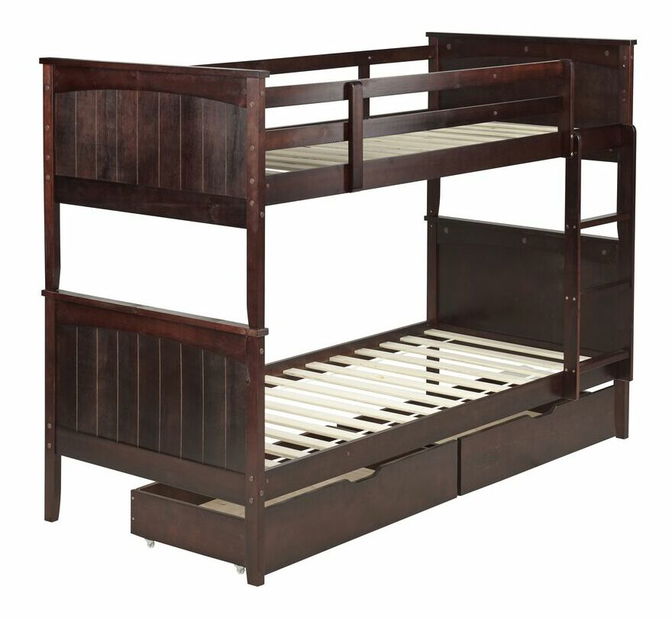 Krevet na kat 90 cm Alf (tamno drvo) (s podnicom i prostorom za odlaganje)