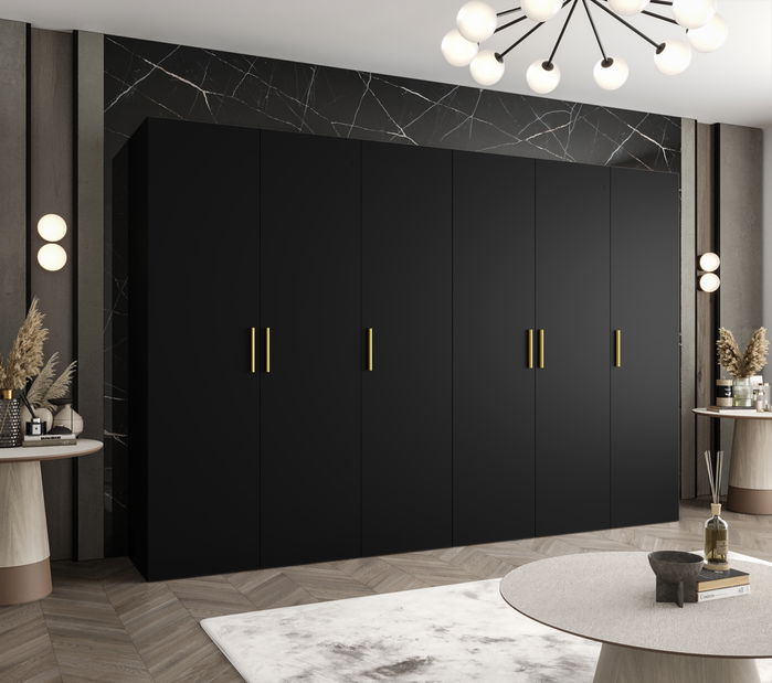 Dulap de haine 300 cm Borry 1 (Negru + Auriu)