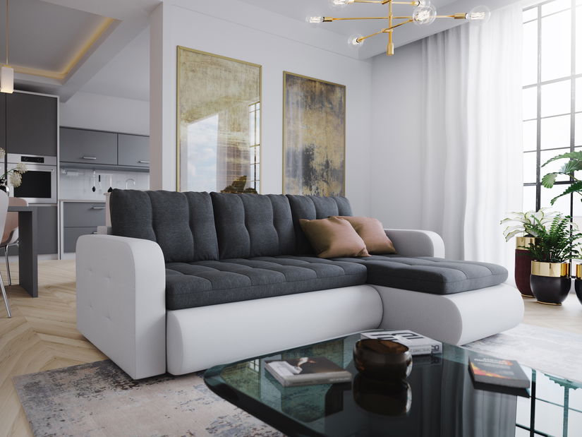 Rohová sedačka Vergil (biela + sivá) (P)