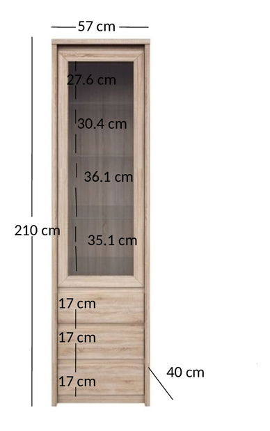 Vitrină Noella 1W3S (Stejar sonoma)