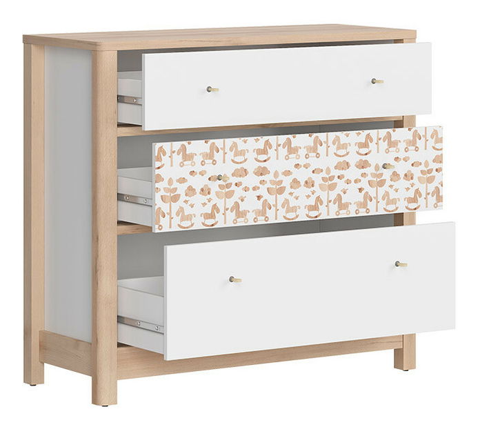 Komoda BRW Timon KOM3S (buk iconic + biela + koníky + biela)