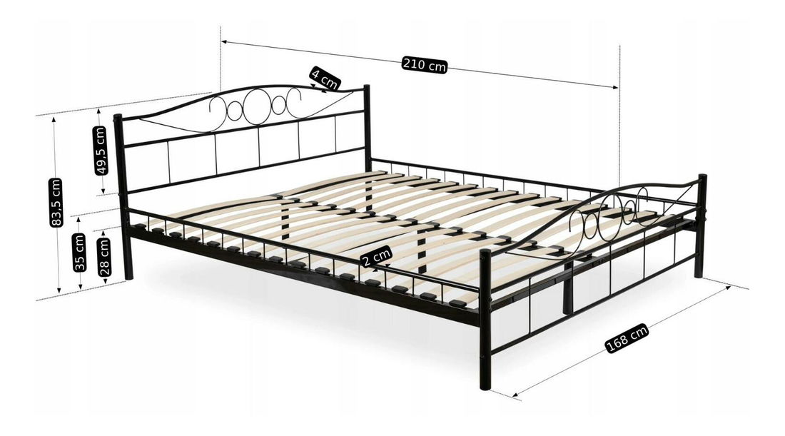 Metalni krevet 160 cm Granjeros (crna) (s podnicom)