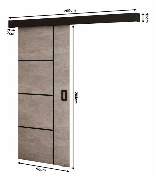 Posuvné dvere 90 cm Bethany IV (betón + čierna matná)