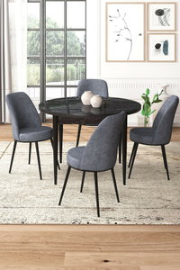 Set dining Torra (negru + marmură fumurie) (pentru 4 persoane)