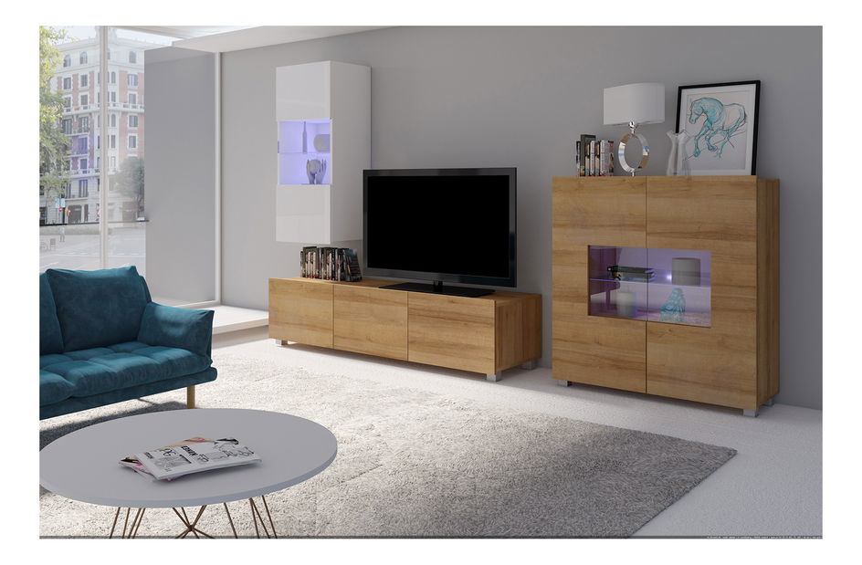 Mobilier living Calabria C7 (Alb + Stejar auriu) (fără iluminat)