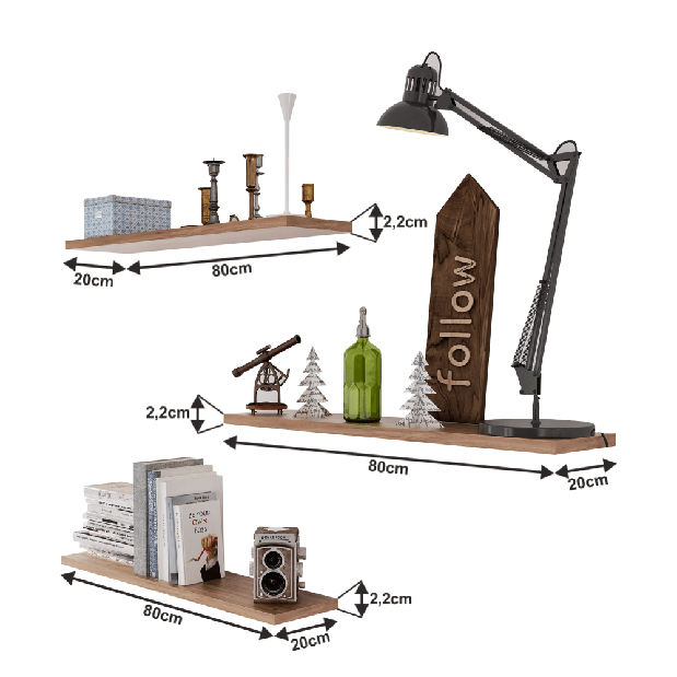 Set 3 kom. polica Farun (hrast kraft tamni)