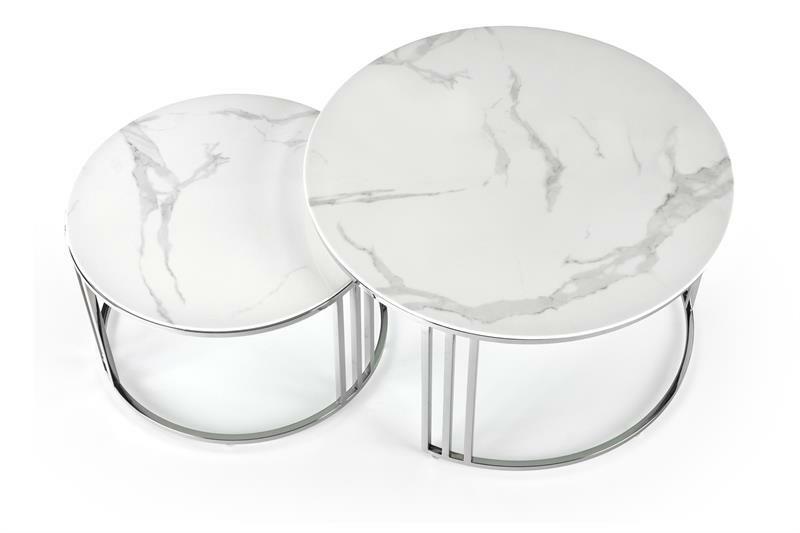 Set 2 kom. stolića za kavu Merac (bijeli mramor + srebrna)