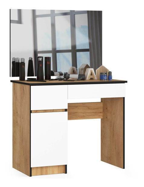 Fésülködőasztal Parijat (tölgy craft + fehér) (tükörrel) (B)