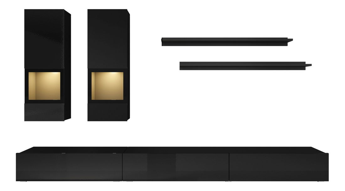 Obývacia stena Alease Typ 10 (čierna + lesk čierny)