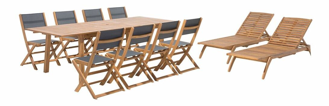 Záhradná jedálenská sada Cessi (svetlé drevo) (s 2 lehátkami)