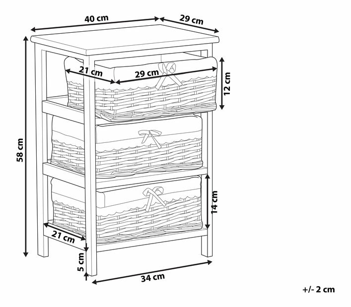 Comodă ZORIOLA (alb + bej) (trei coșuri)