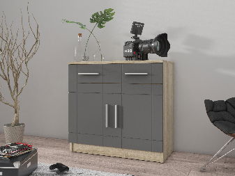Comodă Porton 2F2S (Stejar sonoma + grafit)