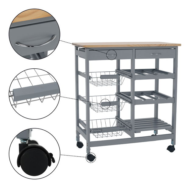 Kolica za posluživanje Brooke (siva + prirodna)