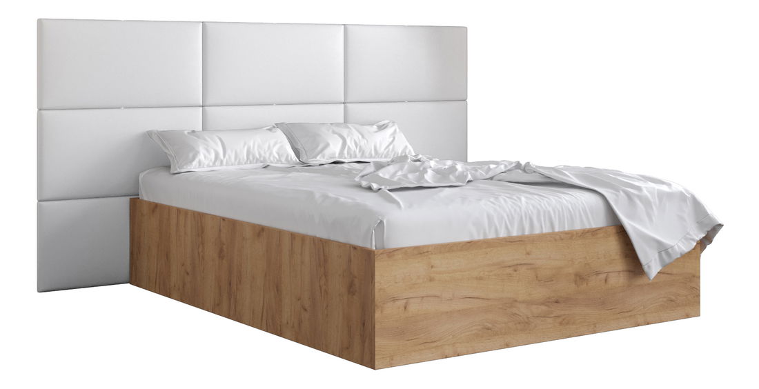 Manželská posteľ s čalúneným čelom 160 cm Brittany 2 (dub craft zlatý + biela) (s roštom)