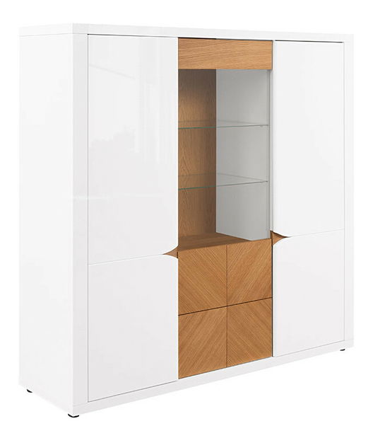 Vitrina Rovika REG2D1W1S (bijeli sjaj + hrast prirodni) (s LED rasvjetom)