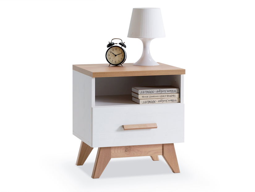 Noptieră Balones BG15 (alb + stejar)