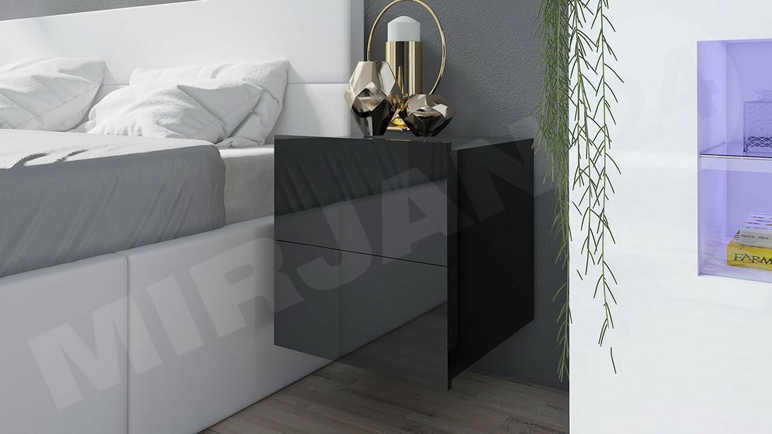 Noćni stolić Brenali BR06 (crna + crni sjaj)