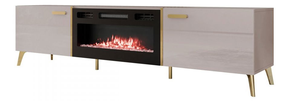 Masă TV cu șemineu electric Rostasi EF (cashmir lucios + auriu)