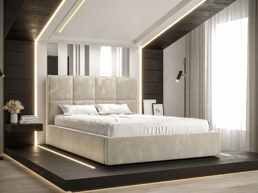 Manželská posteľ 180 cm Gino (béžová) (s roštom a úložným priestorom) *bazár