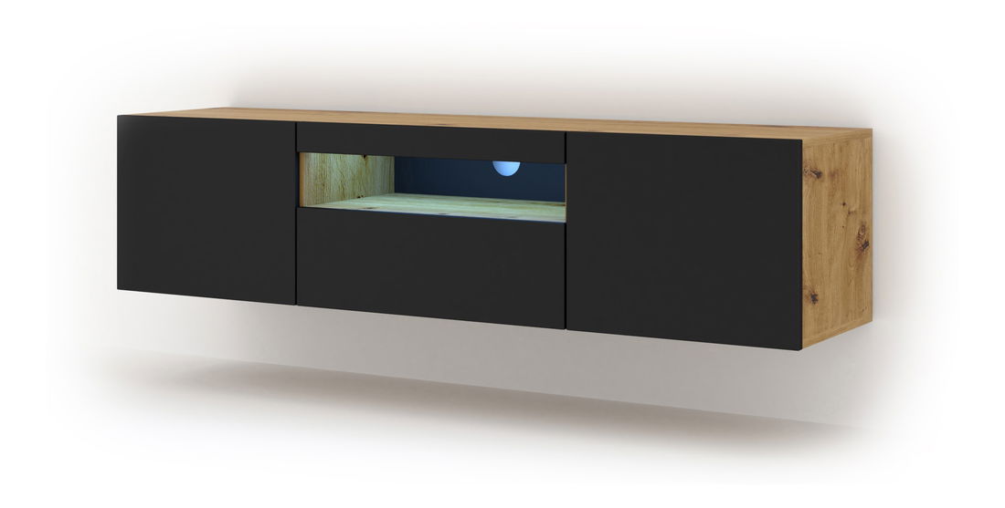 Masă TV/Dulap Aurinko 150 (Stejar artisan + Negru mat) (cu iluminat)