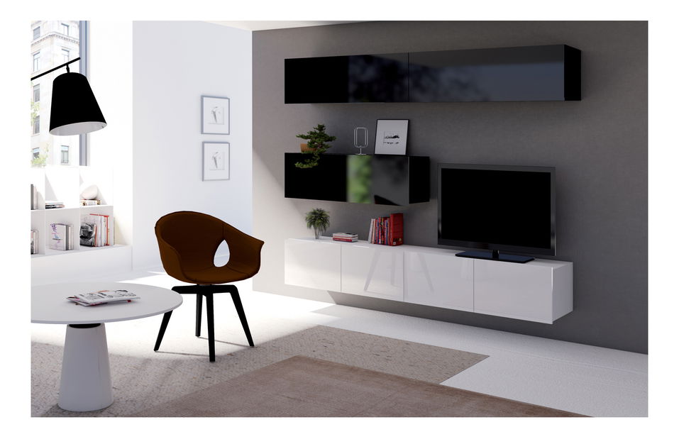 Mobilier living Calabria C8 (Negru + Alb) (fără iluminat)