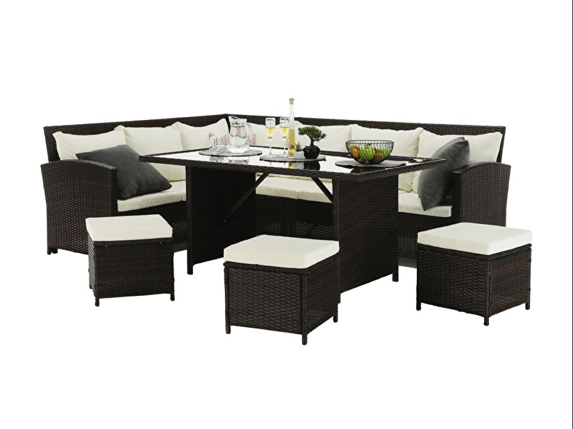 Set mobilier de grădină Stork (maro + crem) (pentru 8 persoane)