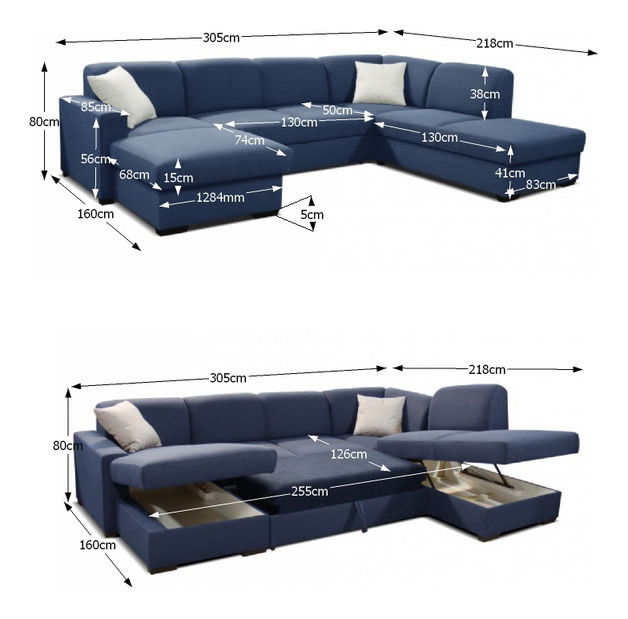 Colțar în formă de U Yadira grafit (D)