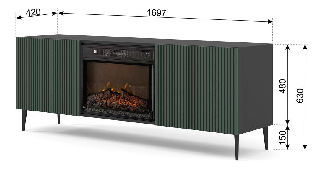 Masă TV cu bioșemineu FPB 2D 170 C Rowanna (Negru + Verde închis)