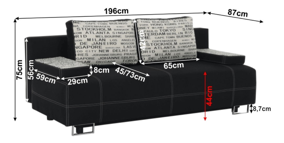 Háromszemélyes kanapé Elize fekete 