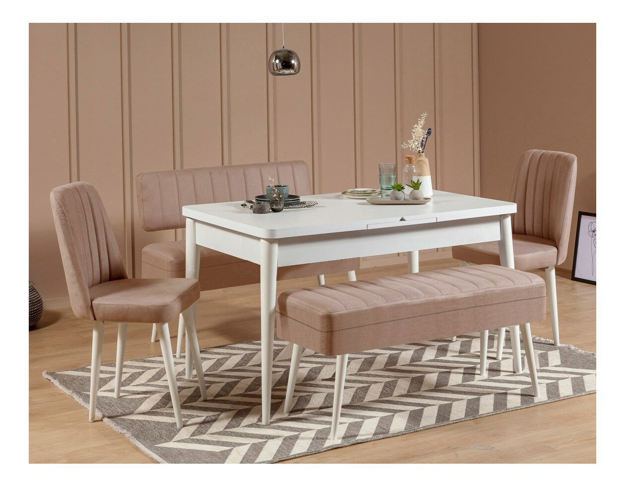 Jedálenský set Vlasta 2 (biela + béžová) (pre 6 osôb)