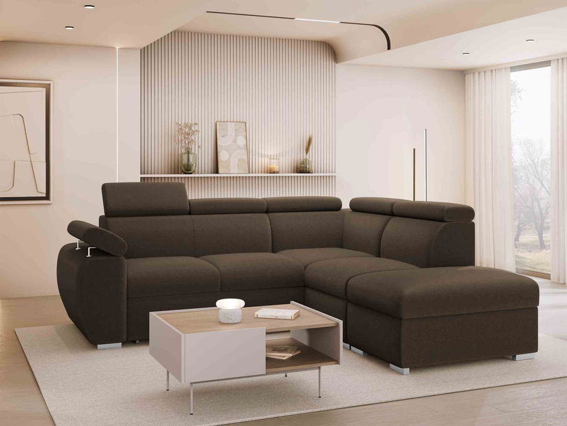 Rohová sedačka Gozo 2RR1P (hnedá) (s úl. priestorom) (P)