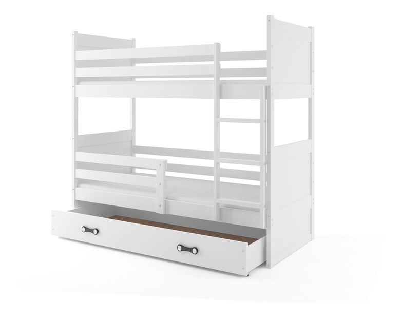 Pat etajat 80 x 190 cm Ronnie B (Alb + Alb) (cu somiere, saltele și sp. depozitare)