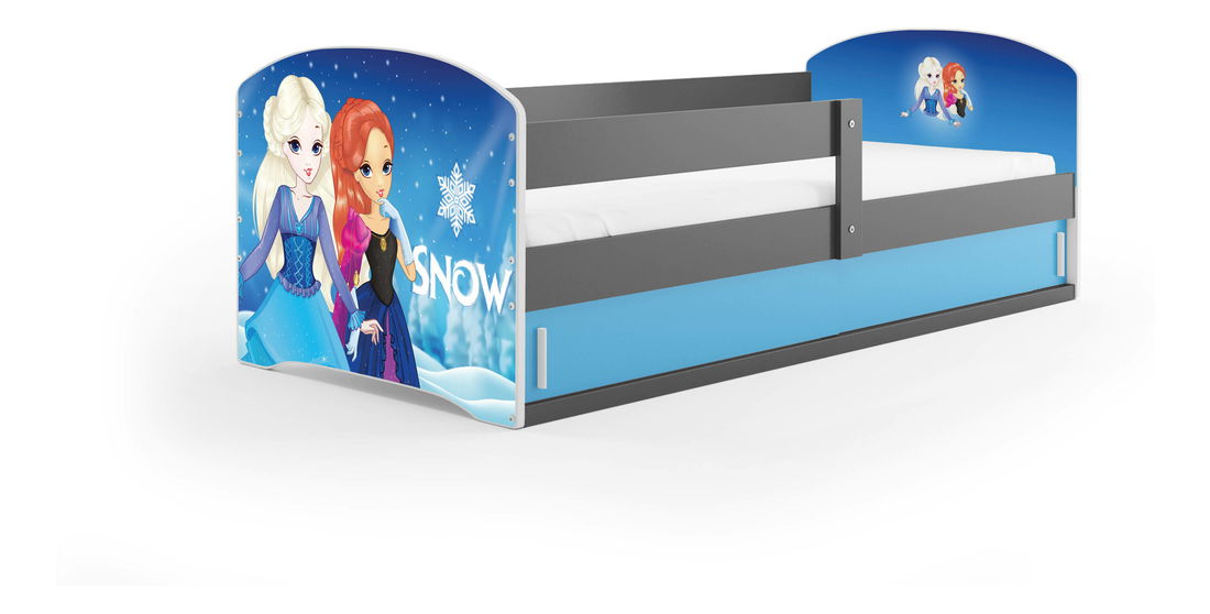 Gyerekágy 80 x 160 cm Lukan (grafit + hó minta) (ágyráccsal, matraccal és tárolóhellyel)