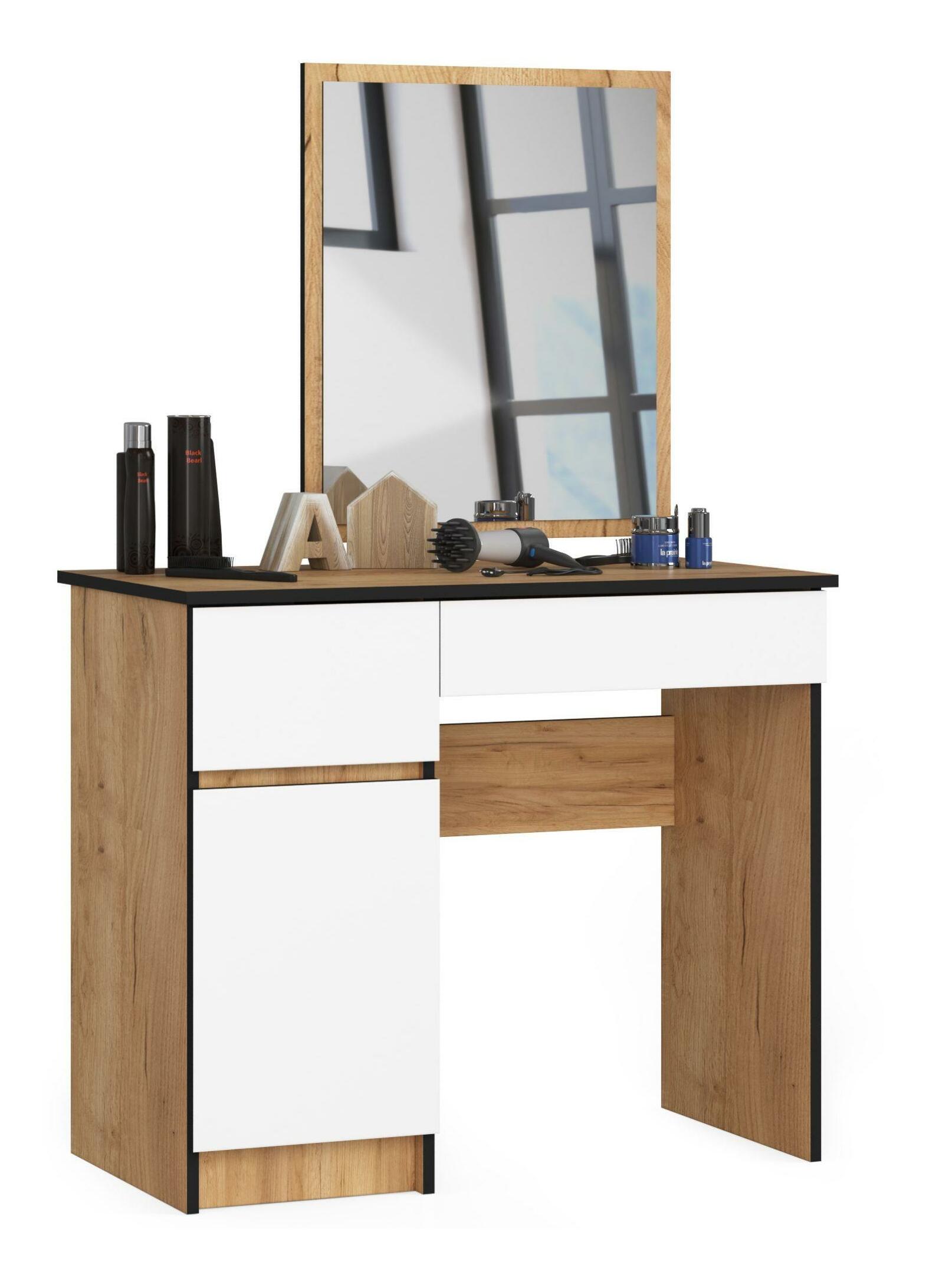 Fésülködőasztal Parijat (tölgy craft + fehér) (tükörrel) (B)