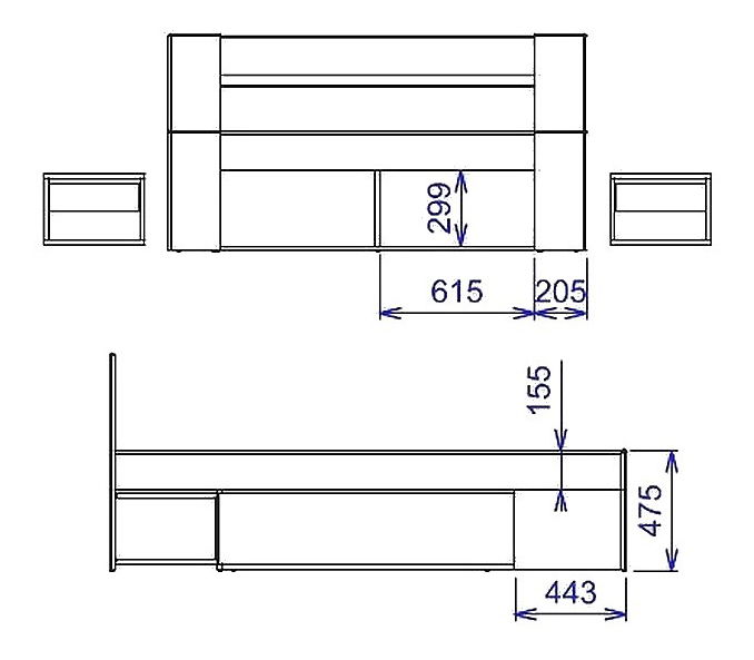 Manželská posteľ 160 cm Milo (so zásuvkami a noč. stolíkmi) MOB-4027