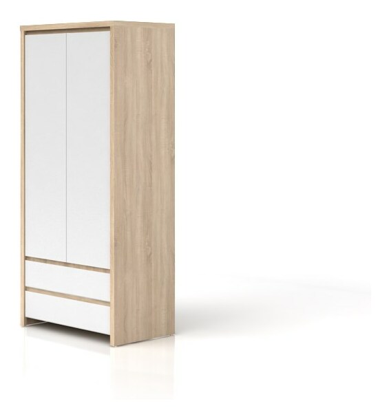 Šatníková skriňa BRW Kaspian SZF2D2S (dub sonoma + lesk biely)