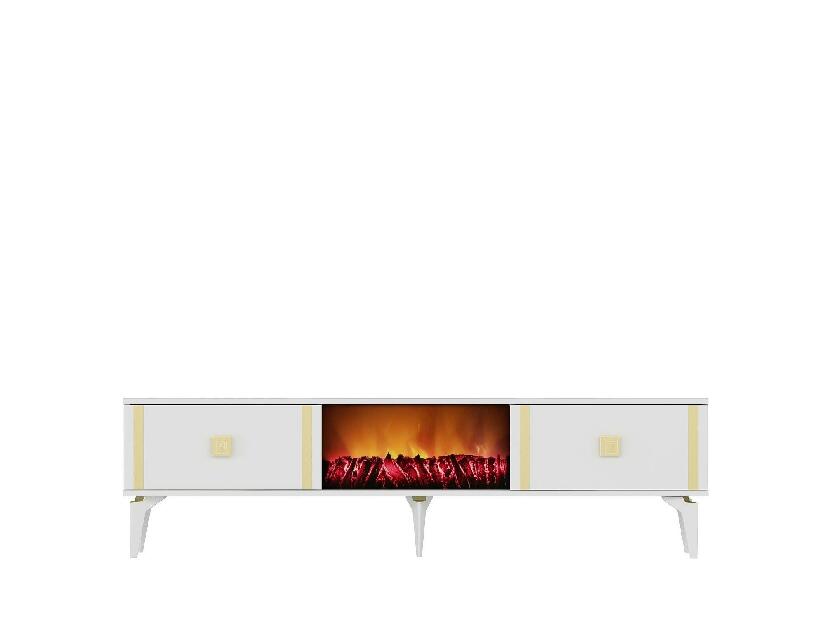 TV asztal/szekrény kandallóval Tobuvu 2 (fehér + arany) 