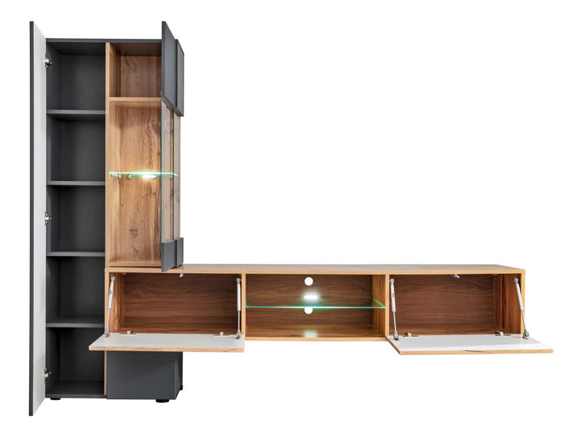Obývacia stena Talles (antracit + dub wotan) (s LED osvetlením)
