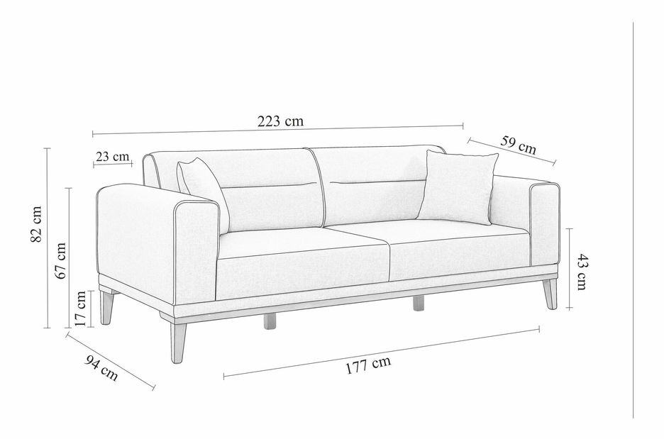 Canapea trei locuri Lesana (Albastru închis)