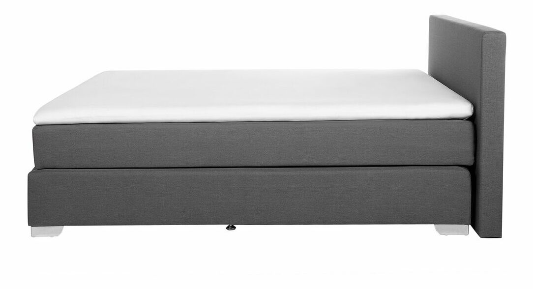 Manželská posteľ Boxspring 180 cm PRESS (polyester) (sivá) (s matracom a úložným priestorom)
