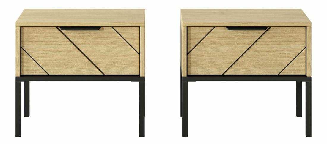 Set 2 kom. noćnih stolića Versaccio D (hrast scandi + crna)