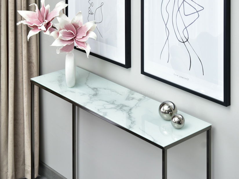 Măsuță consolă Bella Kons (marmură albă + negru)