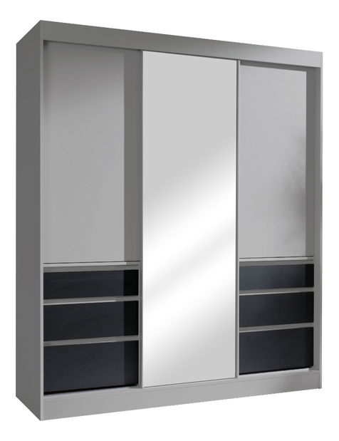 Šatníková skriňa 180 so zrkadlom Romunald (sivá + čierna)